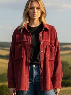 Umgee Burgundy Corduroy Utility Jacket Large